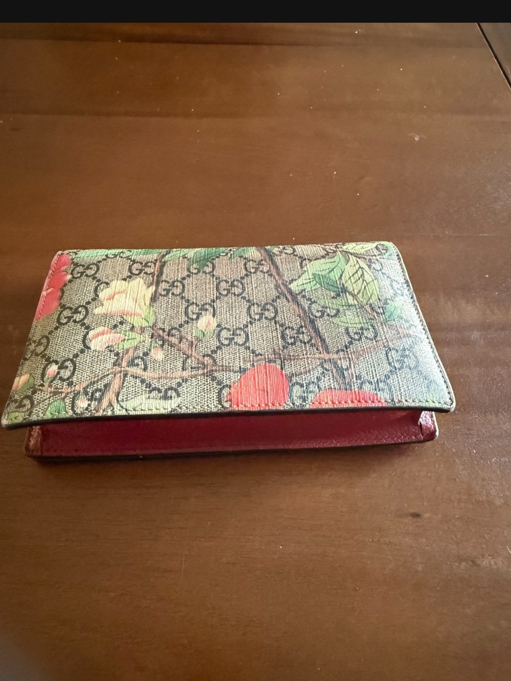 Gucci GG Supreme Floral Continental Wallet - Red & Green